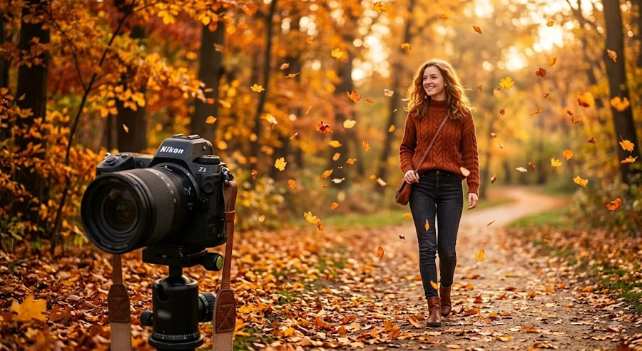 Осенняя фотосессия: девушка в осеннем парке под золотым листопадом