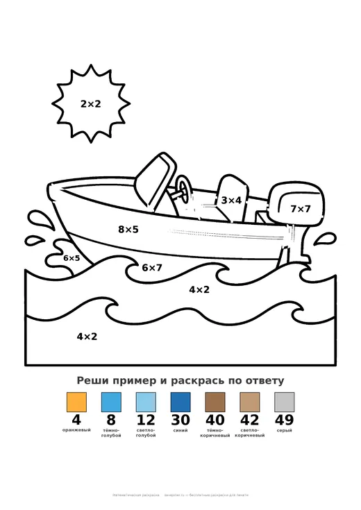 Раскраска: Моторная лодка, А4 для печати