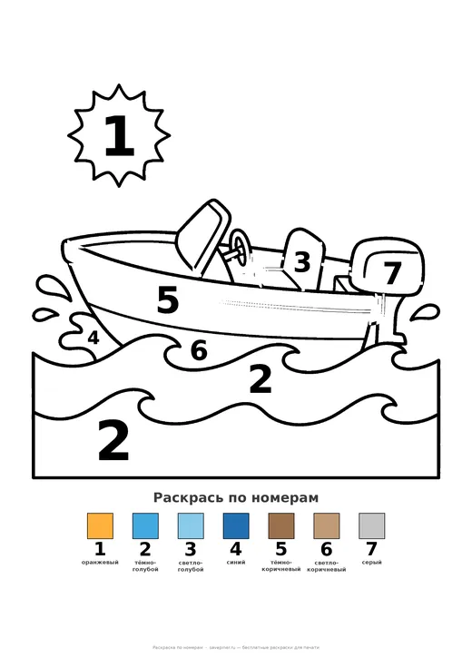 Раскраска: Моторная лодка, А4 для печати