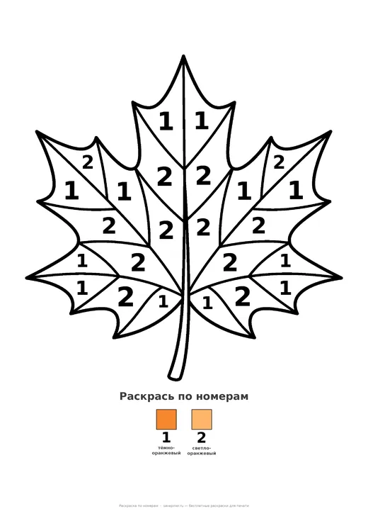 Раскраска: Кленовый лист, А4 для печати