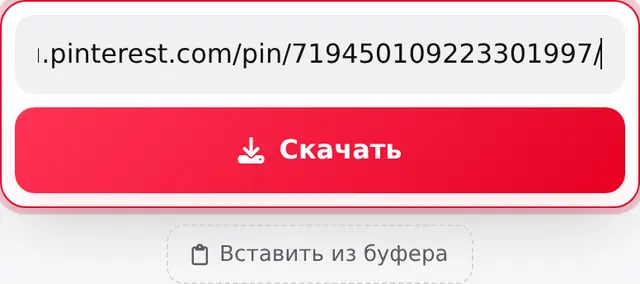 Ссылка на пин вставлена в поле, под ним красная кнопка «Скачать»