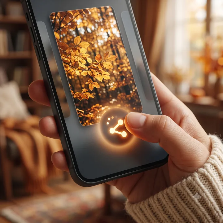 Палец нажимает кнопку поделиться на экране смартфона с открытым пином Pinterest