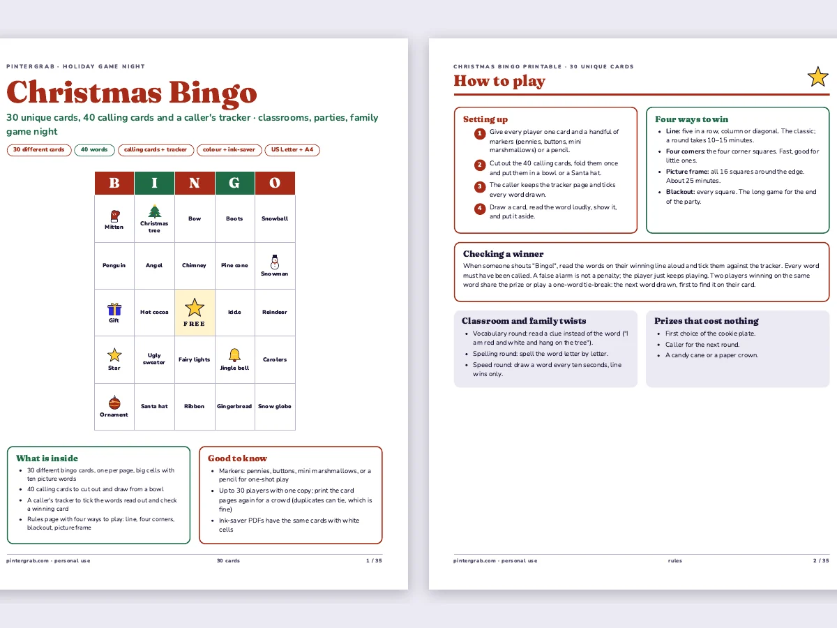 Обложка набора Christmas Bingo и правила игры на английском