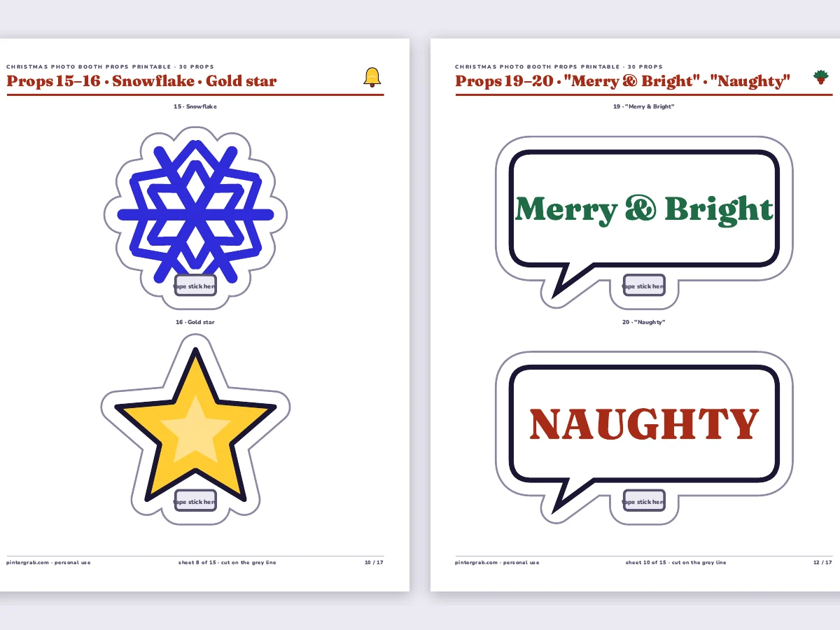 Снежинка, звезда, таблички Merry & Bright и Naughty