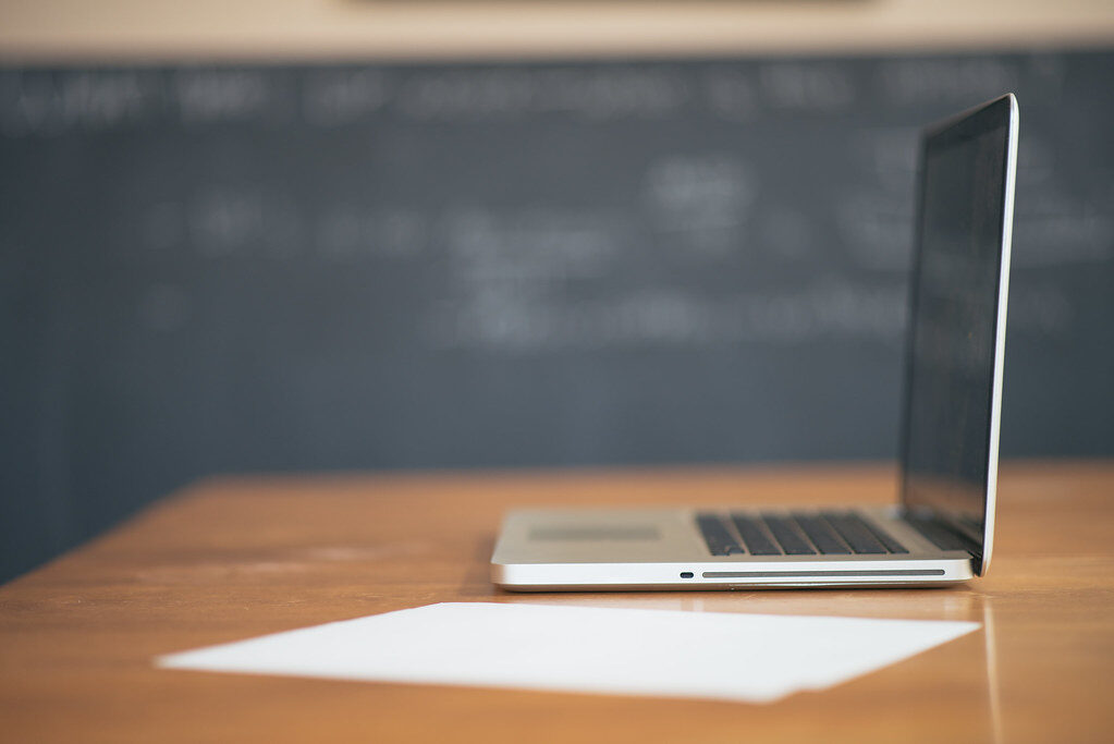 minimal presentation slide desk laptop